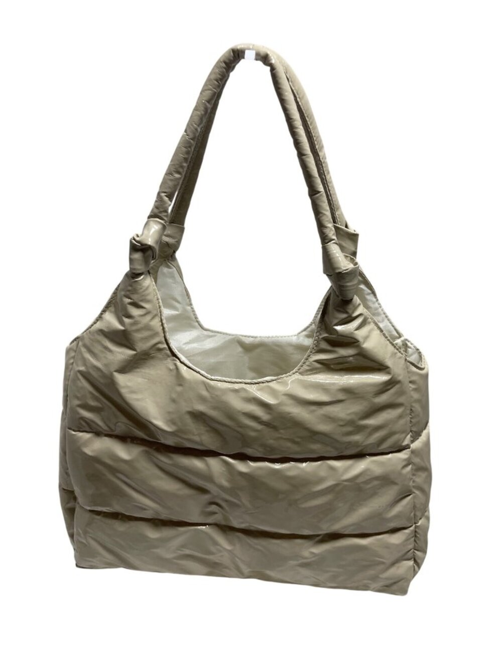 Studio NYC Puffer Purse Tote Quilted Knotted Handbag Shimmer Cream Polyester
